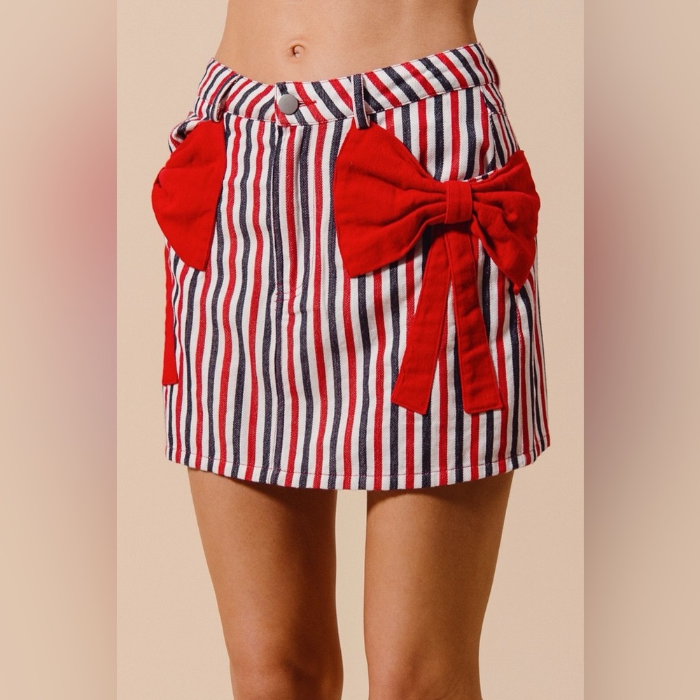 🔥SOLD OUT- SO ME Contrast Bow Knot Pocket Denim Skirt